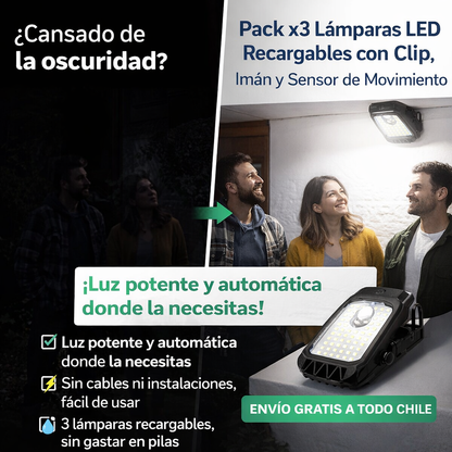 3X1 Lámparas LED con Clip -  ilumina cualquier rincón de tu casa