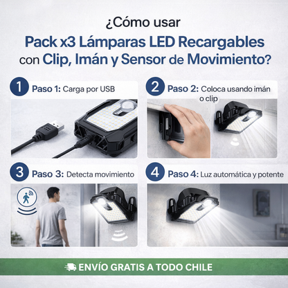 3X1 Lámparas LED con Clip -  ilumina cualquier rincón de tu casa