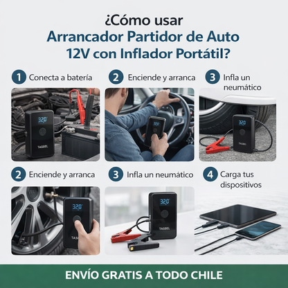 Arrancador Partidor de Auto 12V con Inflador Portátil