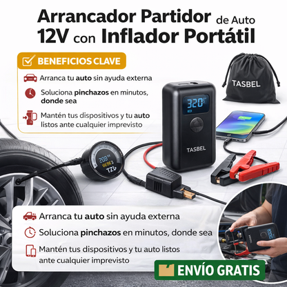 Arrancador Partidor de Auto 12V con Inflador Portátil