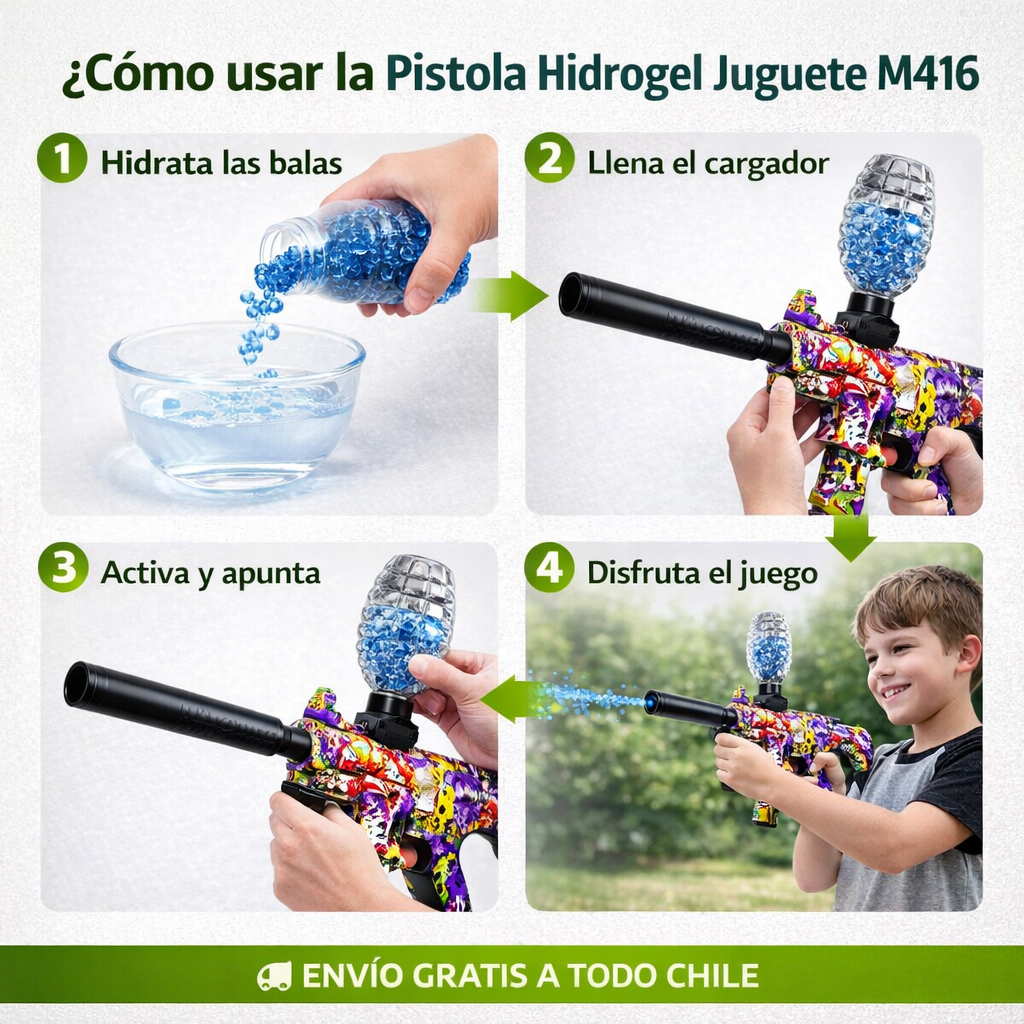 Pistola Hidrogel M416 -  Disfruta Jugar en Familia