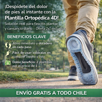 Plantilla Ortopédica 4D! Solución real para fascitis plantar y cansancio diario – Oferta 2x1 exclusiva.