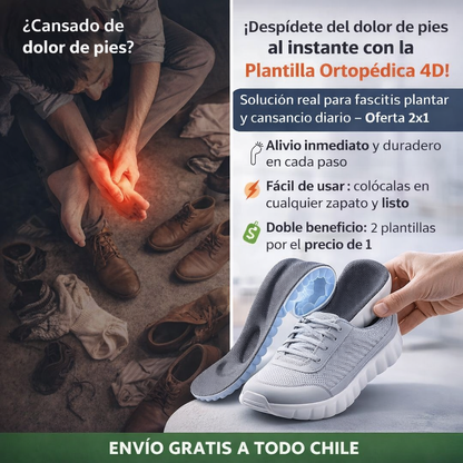 Plantilla Ortopédica 4D! Solución real para fascitis plantar y cansancio diario – Oferta 2x1 exclusiva.