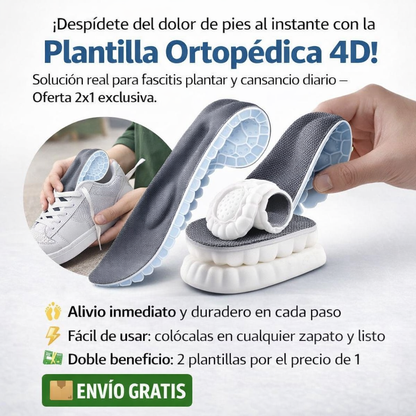 Plantilla Ortopédica 4D! Solución real para fascitis plantar y cansancio diario – Oferta 2x1 exclusiva.