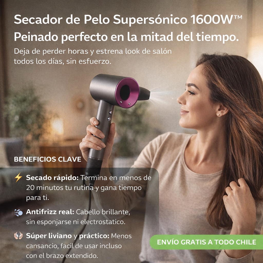 Secador de Pelo Supersónico™  + 5 Boquillas GRATIS