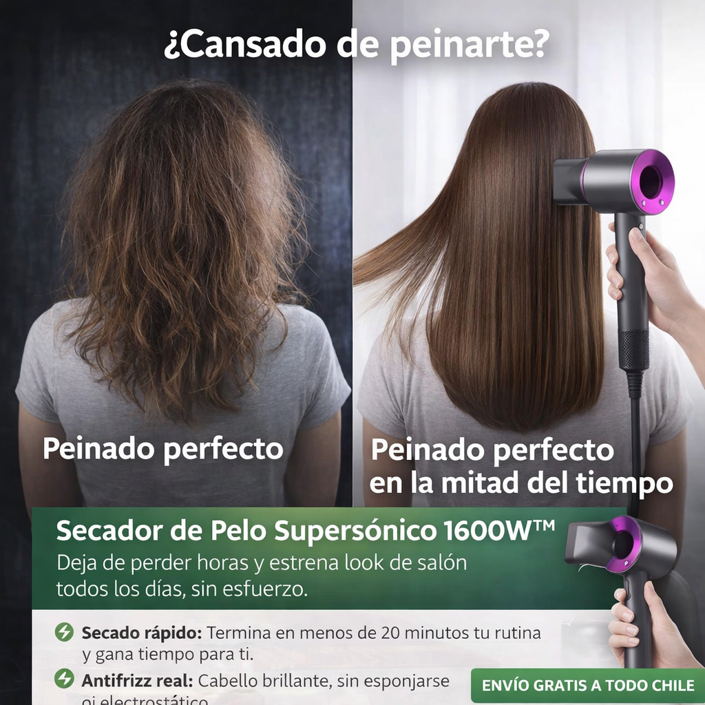 Secador de Pelo Supersónico™  + 5 Boquillas GRATIS