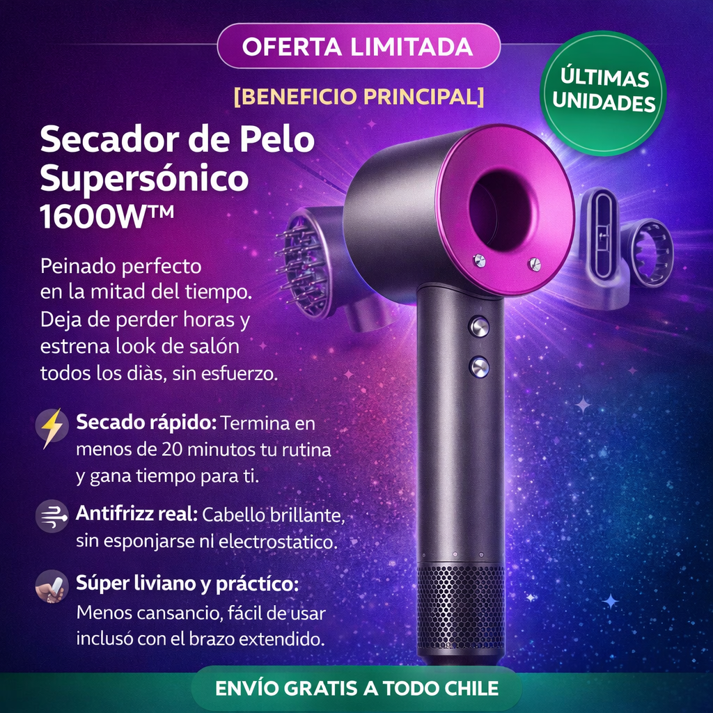 Secador de Pelo Supersónico™  + 5 Boquillas GRATIS