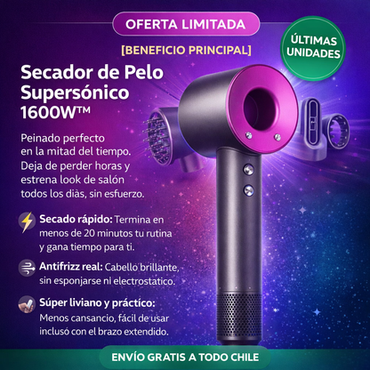 Secador de Pelo Supersónico™  + 5 Boquillas GRATIS
