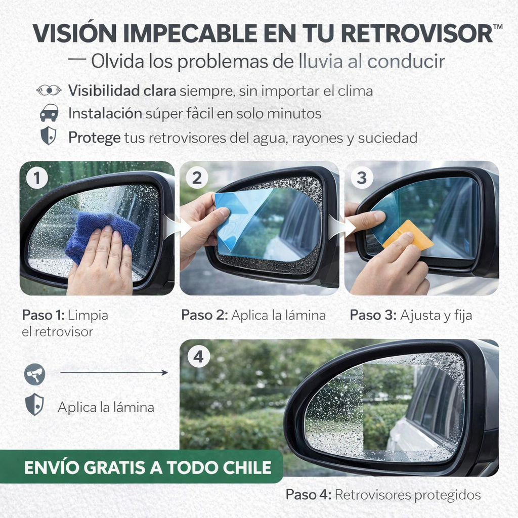 VISIÓN IMPECABLE EN TU RETROVISOR™ – Olvida los problemas de lluvia al conducir