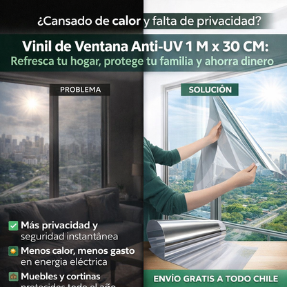 Vinil de Ventana Anti-UV 1 M x 30 CM: Refresca tu hogar, protege tu familia y ahorra dinero