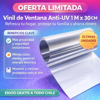 Vinil de Ventana Anti-UV 1 M x 30 CM: Refresca tu hogar, protege tu familia y ahorra dinero