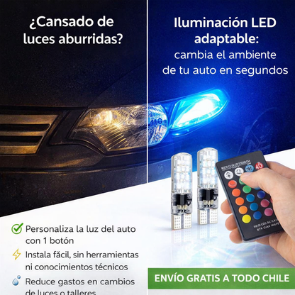 Ampolleta LED T10 RGB para automóvil con control remoto (oferta 3x1)