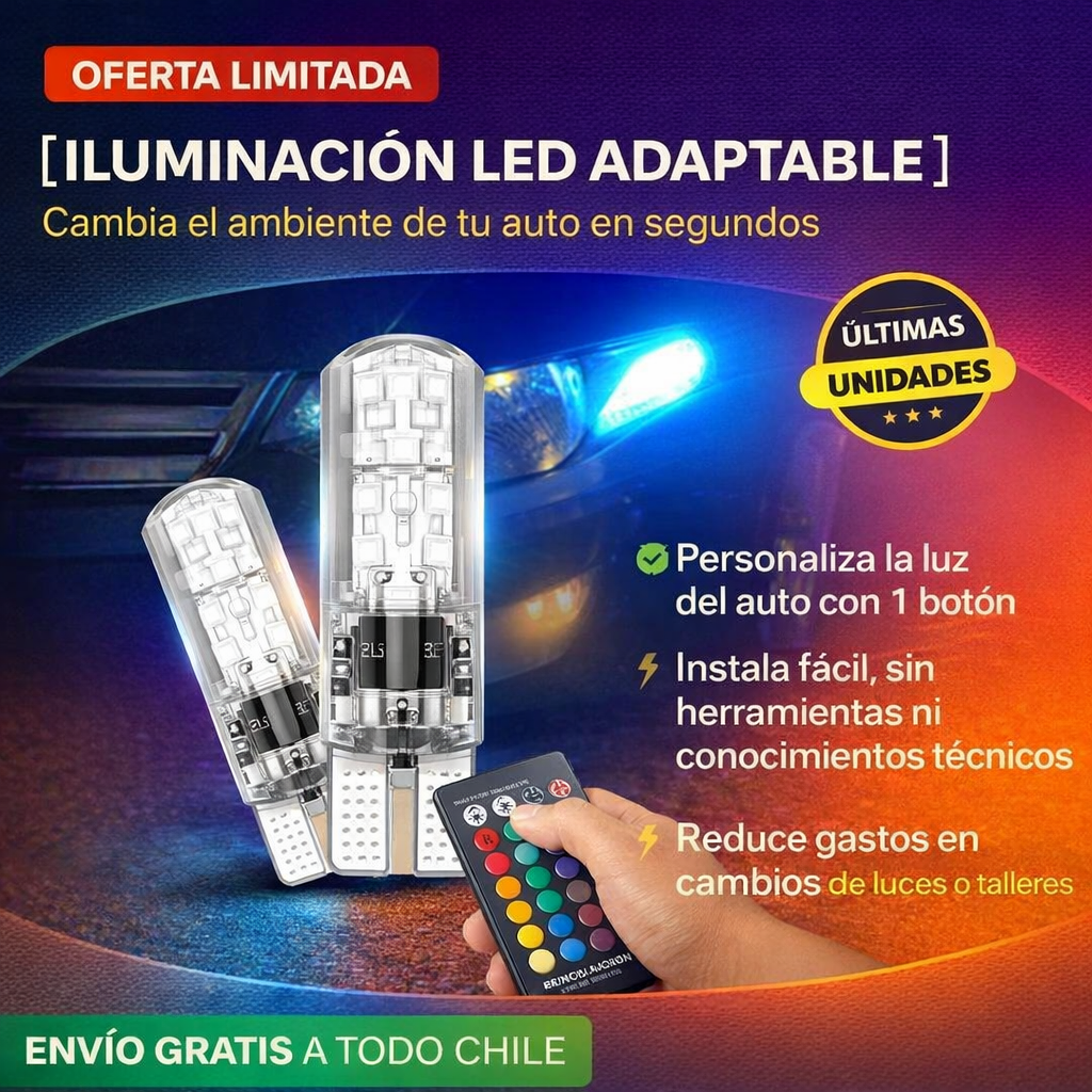 Ampolleta LED T10 RGB para automóvil con control remoto (oferta 3x1)