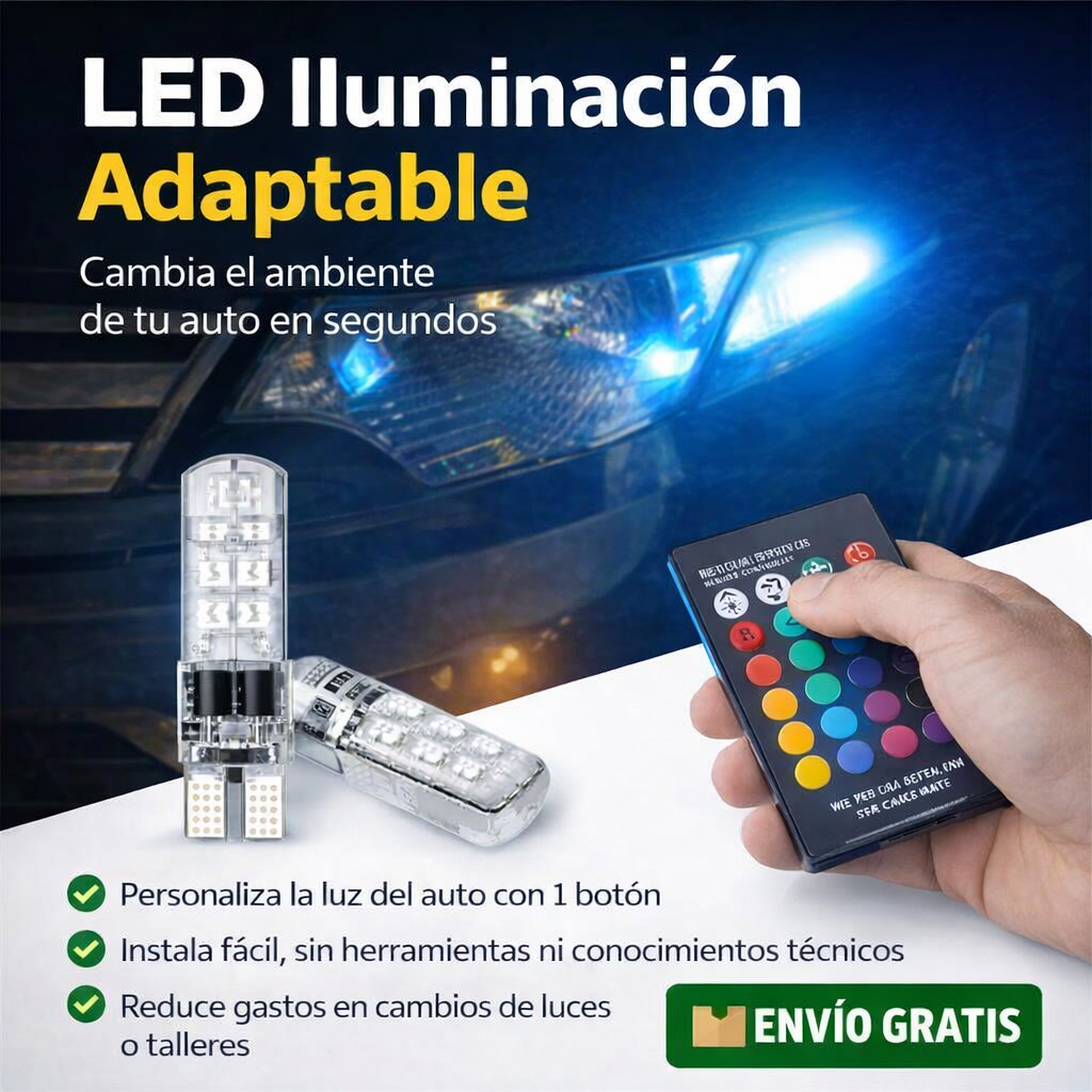 Ampolleta LED T10 RGB para automóvil con control remoto (oferta 3x1)