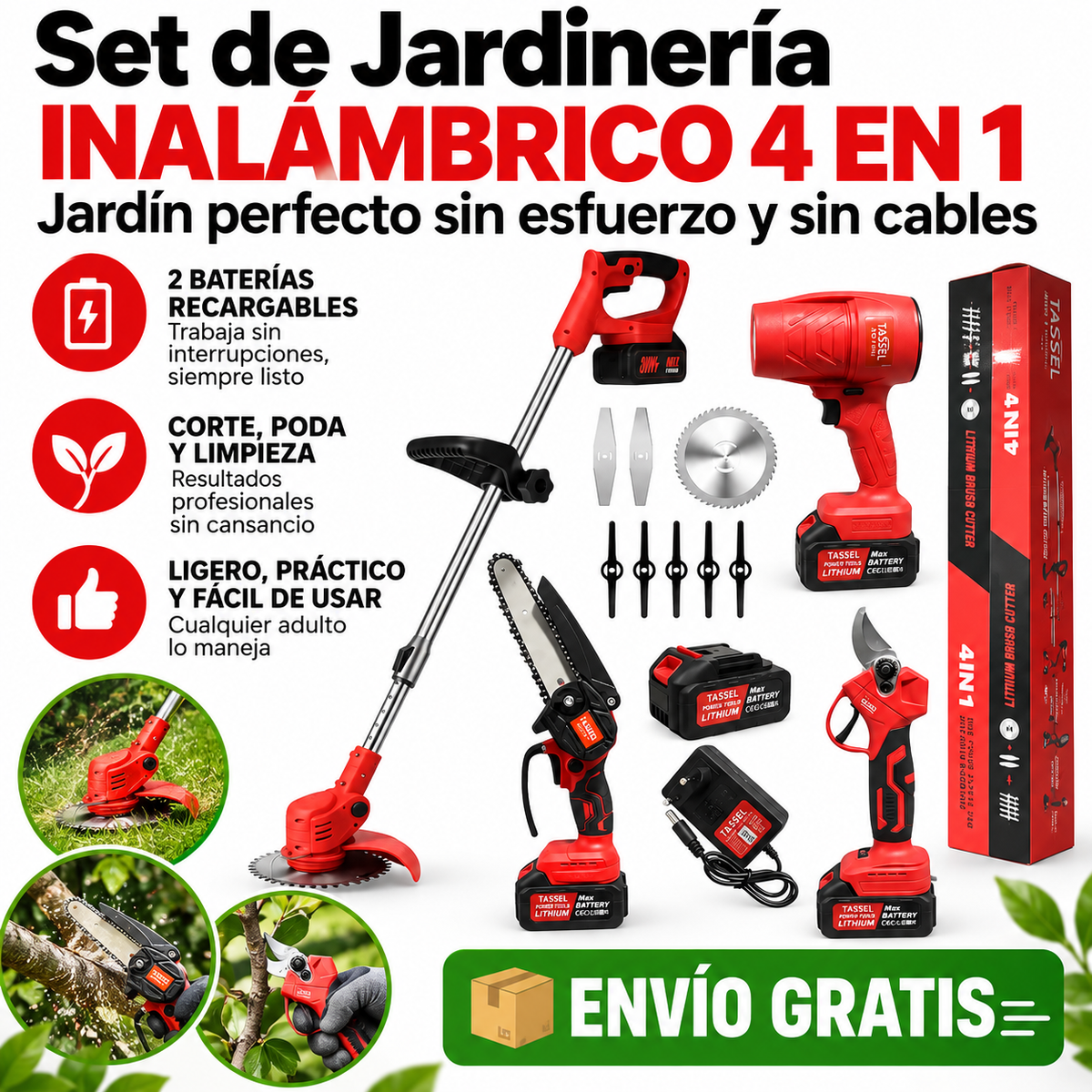 Set de Jardinería Inalámbrico 4 en 1 – Jardín perfecto sin esfuerzo y sin cables