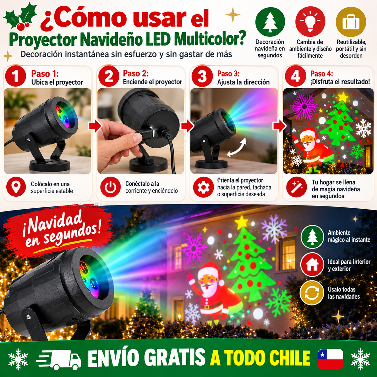 ✨ Proyector Navideño LED - decoración sin esfuerzo y sin gastar de más