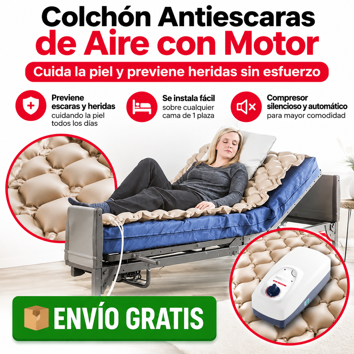 Colchón Antiescaras de Aire con Motor – Cuida la piel y previene heridas sin esfuerzo