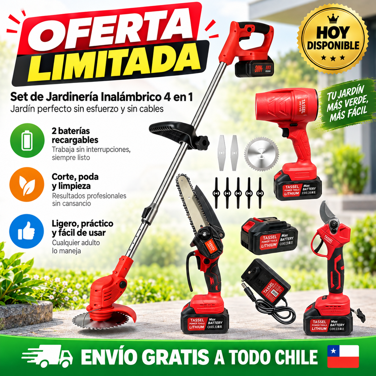 Set de Jardinería Inalámbrico 4 en 1 – Jardín perfecto sin esfuerzo y sin cables