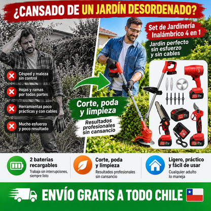 Set de Jardinería Inalámbrico 4 en 1 – Jardín perfecto sin esfuerzo y sin cables