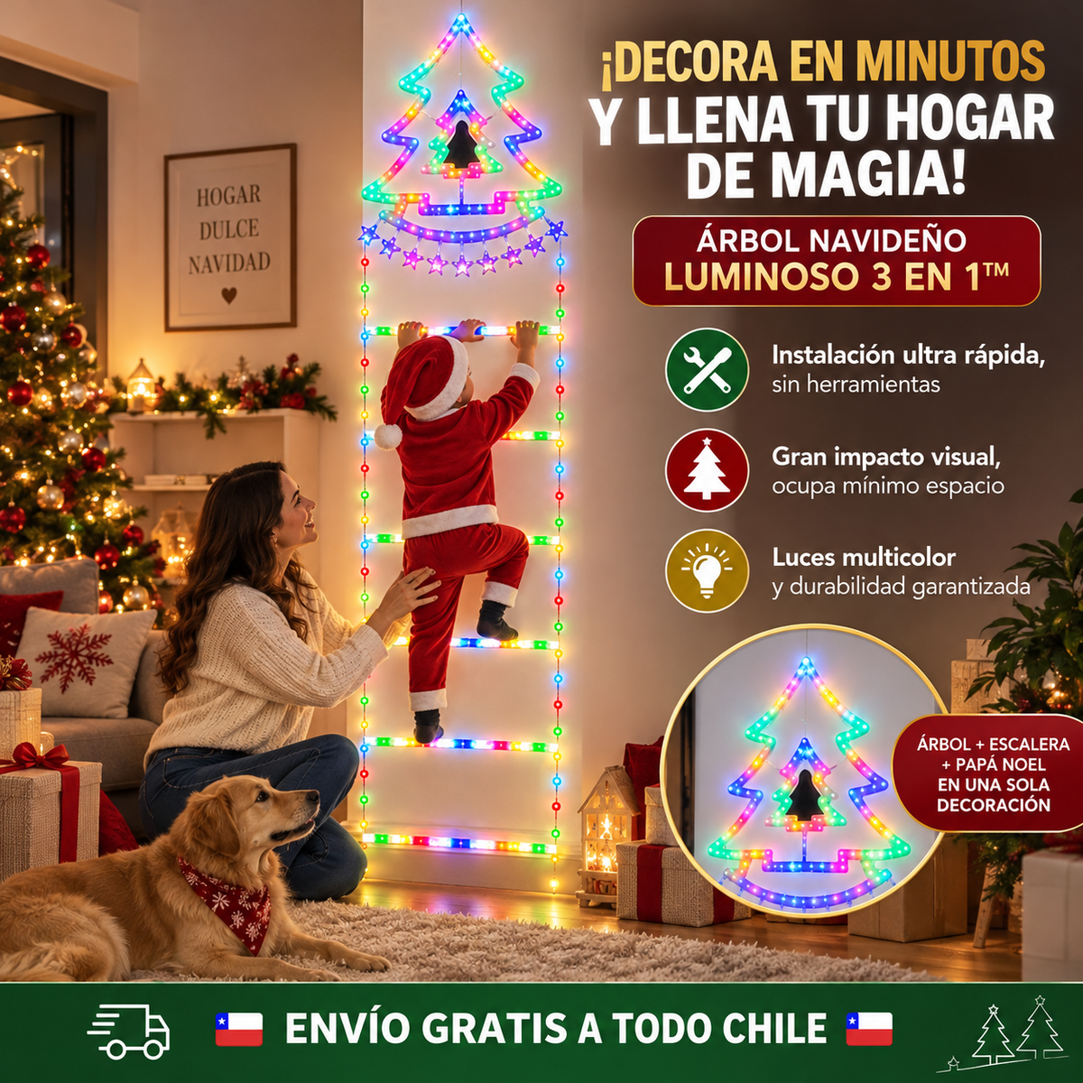 ¡DECORA EN MINUTOS Y LLENA TU HOGAR DE MAGIA! ÁRBOL NAVIDEÑO LUMINOSO 3 EN 1™