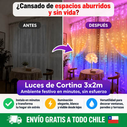 Luces de Cortina 3x2m: Ambiente festivo en minutos, sin esfuerzo