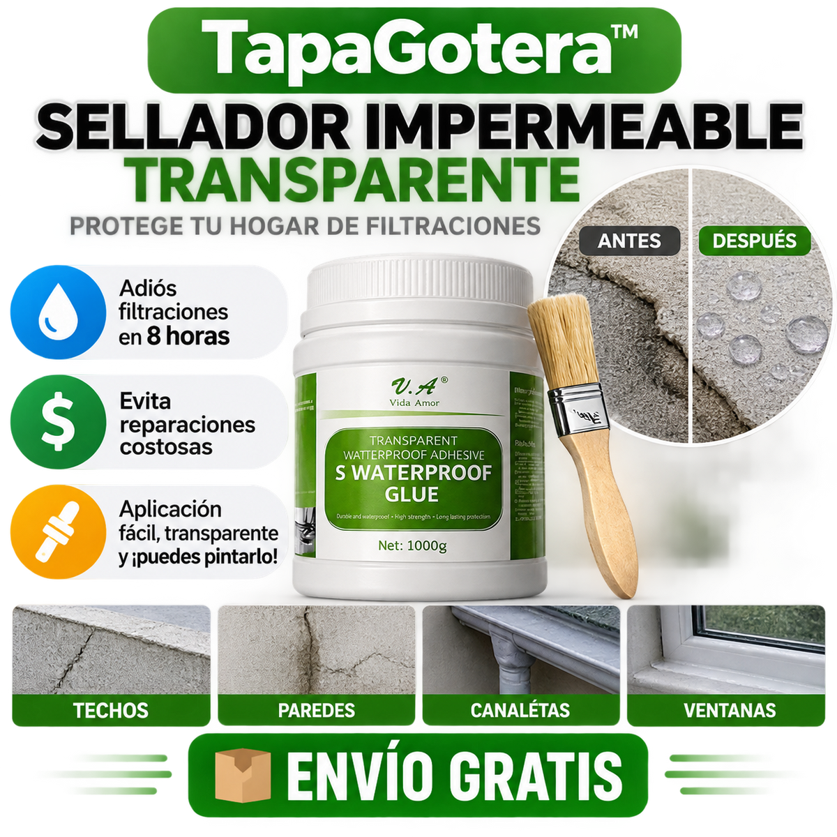 SELLADOR IMPERMEEBLE  + BROCHA GRATIS DILE ADIOS A LAS GOTERAS