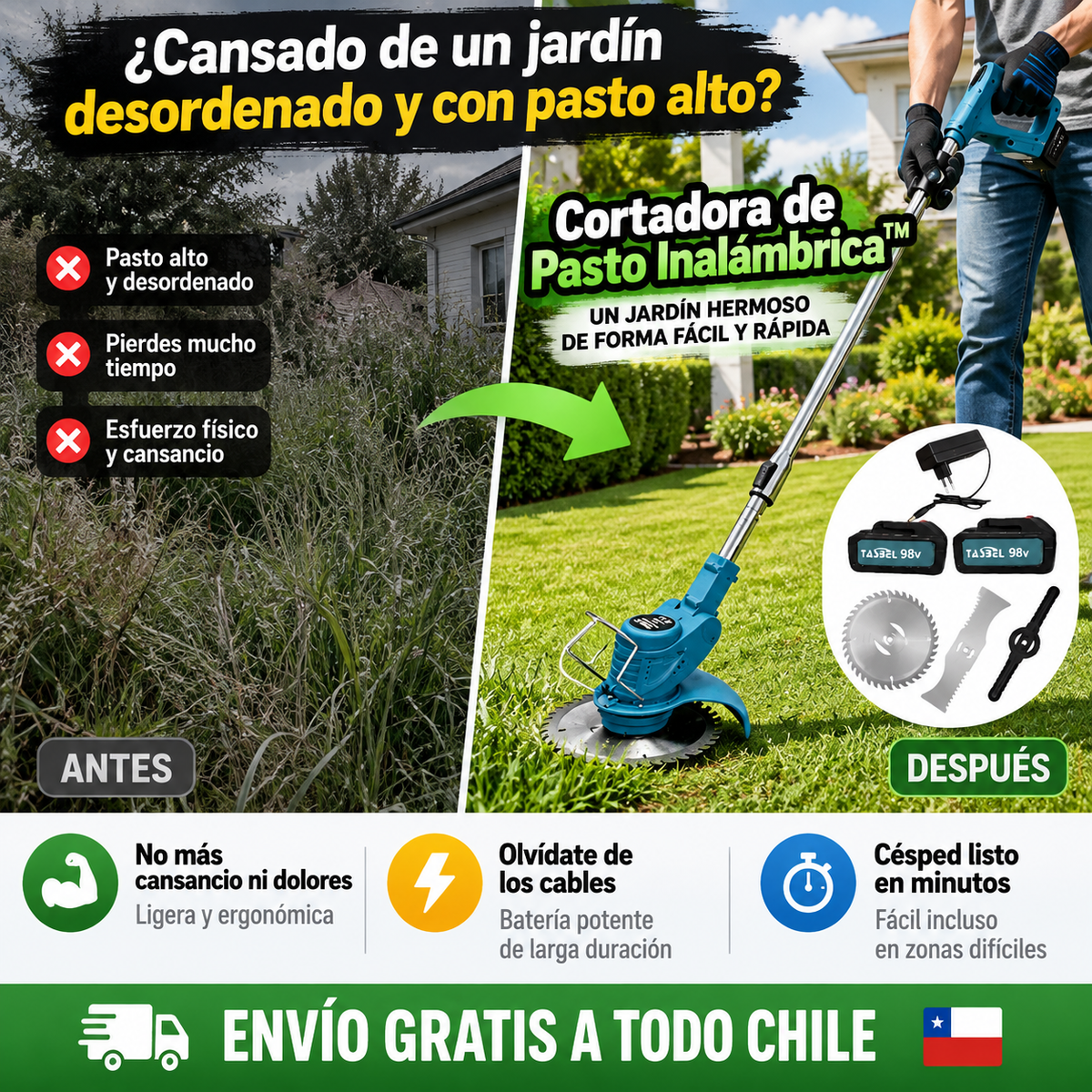 Cortadora de Pasto Inalámbrica™  + 2 Baterias GRATIS!