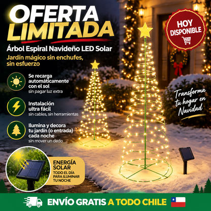Árbol Espiral Navideño LED Solar – Jardín mágico sin enchufes, sin esfuerzo