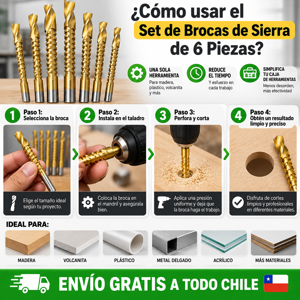 Set de Brocas de Sierra de 6 Piezas – Perfora y corta cualquier material con total facilidad