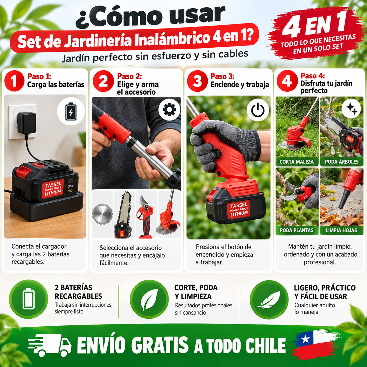 Set de Jardinería Inalámbrico 4 en 1 – Jardín perfecto sin esfuerzo y sin cables