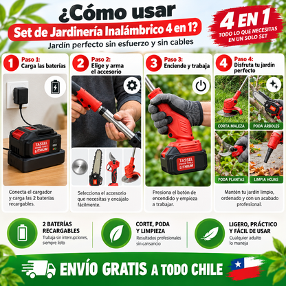Set de Jardinería Inalámbrico 4 en 1 – Jardín perfecto sin esfuerzo y sin cables