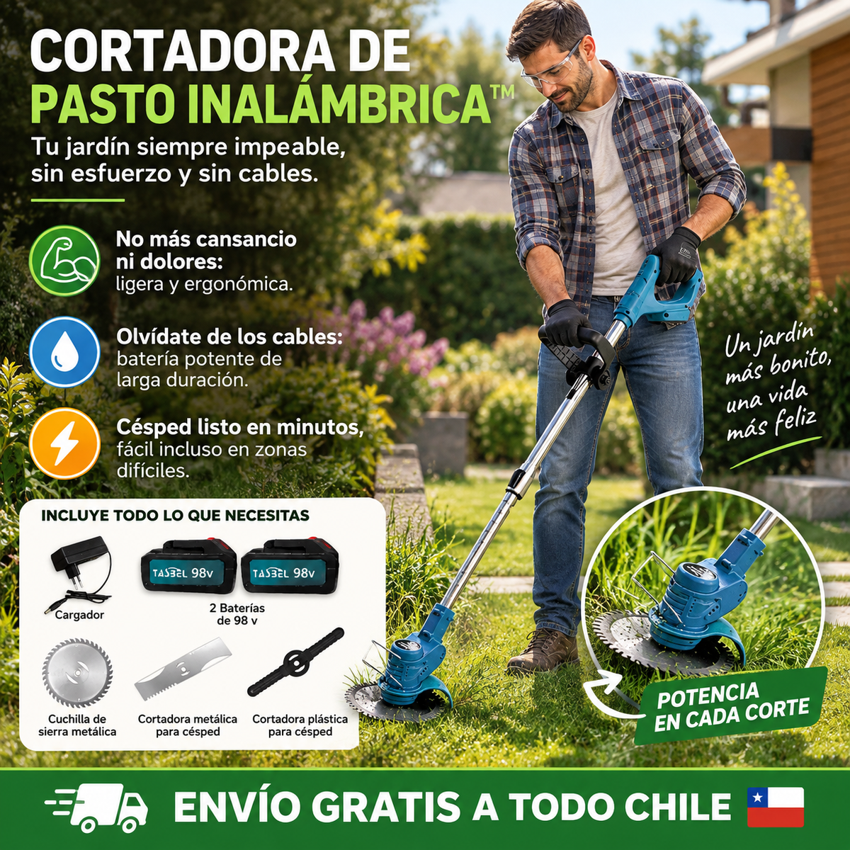 Cortadora de Pasto Inalámbrica™  + 2 Baterias GRATIS!