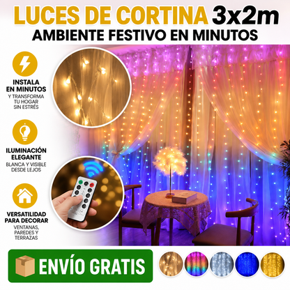 Luces de Cortina 3x2m: Ambiente festivo en minutos, sin esfuerzo