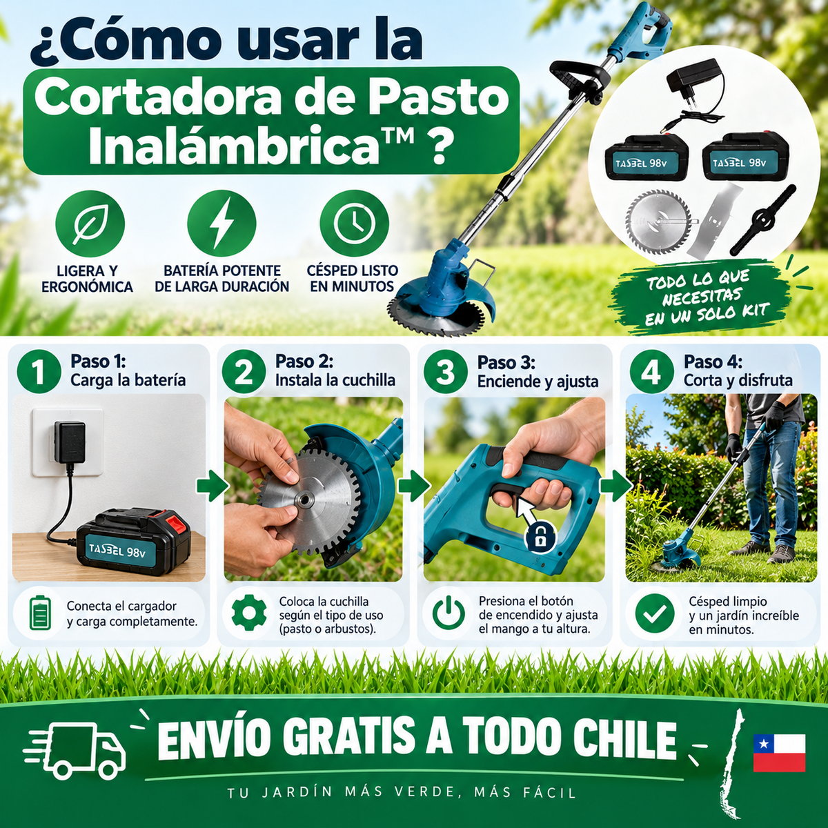 Cortadora de Pasto Inalámbrica™  + 2 Baterias GRATIS!