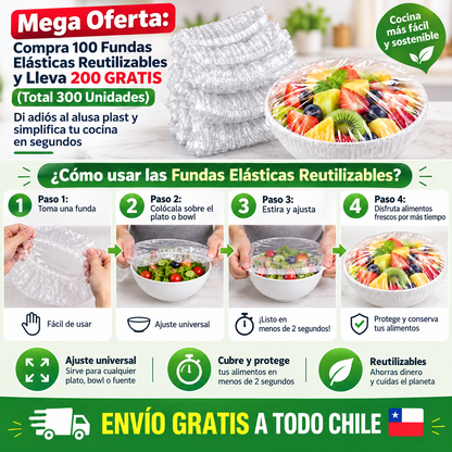 Compra 100 Fundas Elásticas Reutilizables y Lleva 200 GRATIS (Total 300 Unidades). Di adiós al alusa plast y simplifica tu cocina en segundos