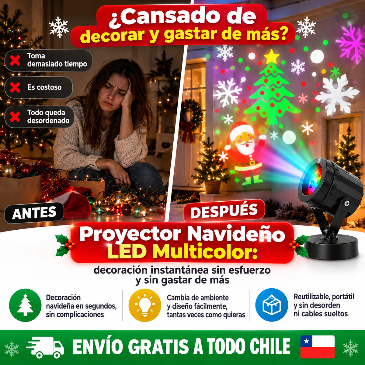 ✨ Proyector Navideño LED - decoración sin esfuerzo y sin gastar de más