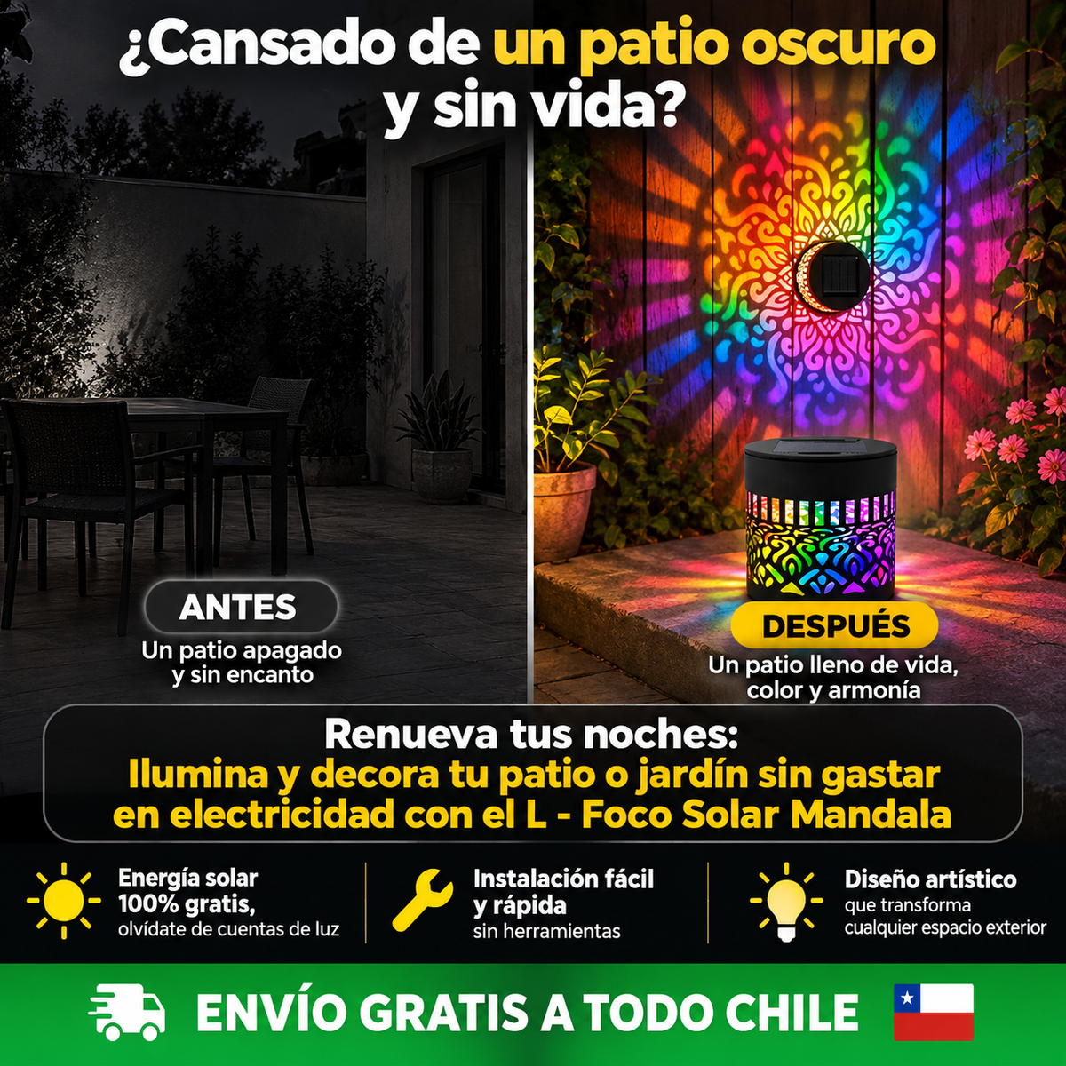 FOCO SOLAR MANDALA - Ilumina y decora tu patio o jardín sin gastar en electricidad
