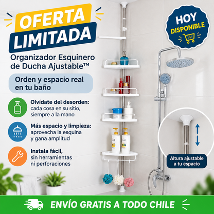 Orden y espacio real con el Organizador Esquinero de Ducha Ajustable™