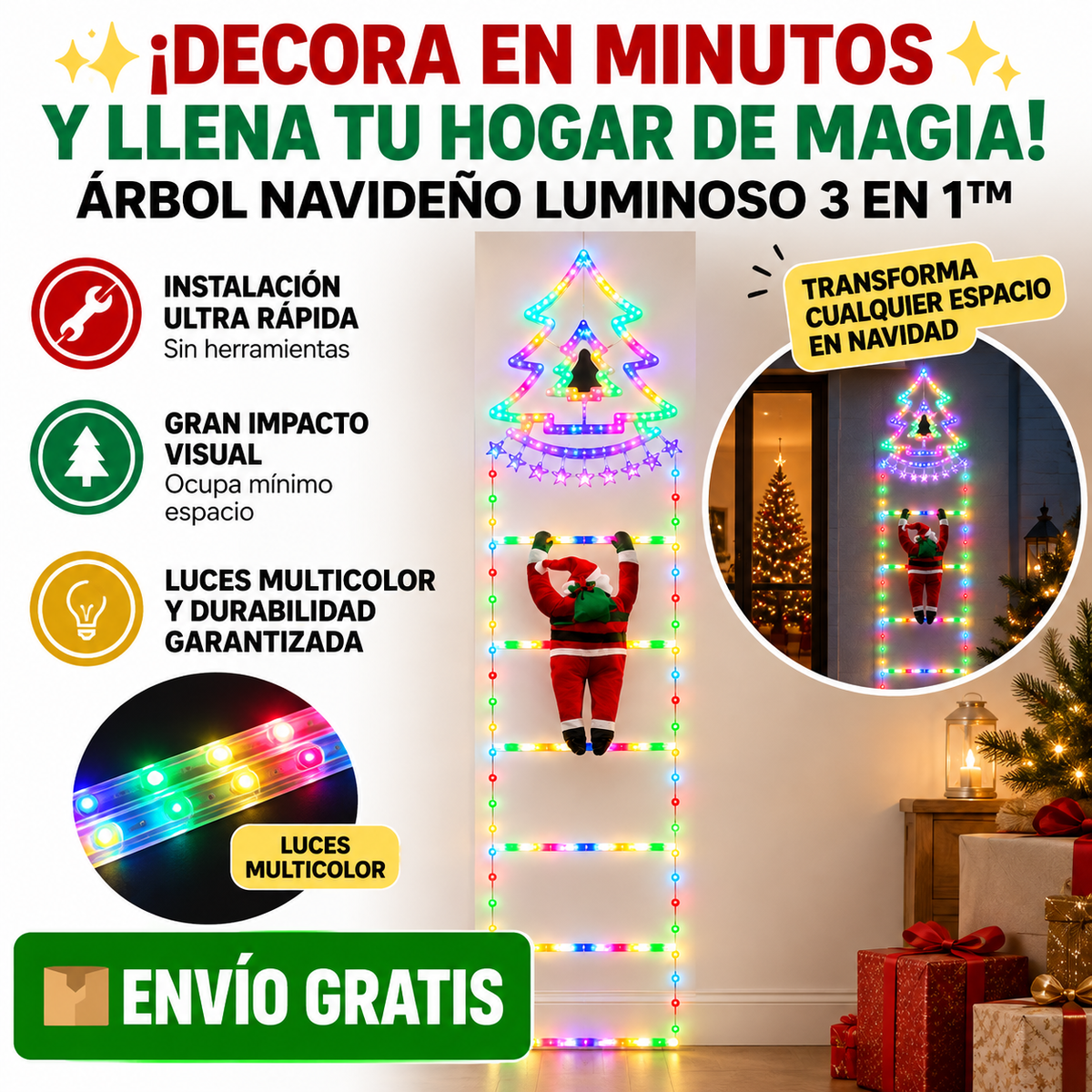 ¡DECORA EN MINUTOS Y LLENA TU HOGAR DE MAGIA! ÁRBOL NAVIDEÑO LUMINOSO 3 EN 1™