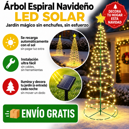 Árbol Espiral Navideño LED Solar – Jardín mágico sin enchufes, sin esfuerzo