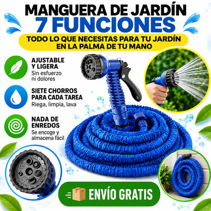 Despídete del Esfuerzo y los Enredos con la Manguera de Jardín 7 Funciones – Todo lo que necesitas para tu jardín en la palma de tu mano