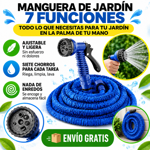 Despídete del Esfuerzo y los Enredos con la Manguera de Jardín 7 Funciones – Todo lo que necesitas para tu jardín en la palma de tu mano